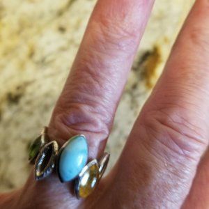 Marahalgo Ring with Larimar, Peridot and Topaz